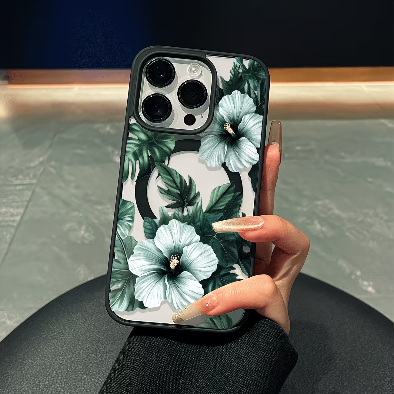 Phone Accessories Iphone - Capa Magnética Transparente com Estampa Floral